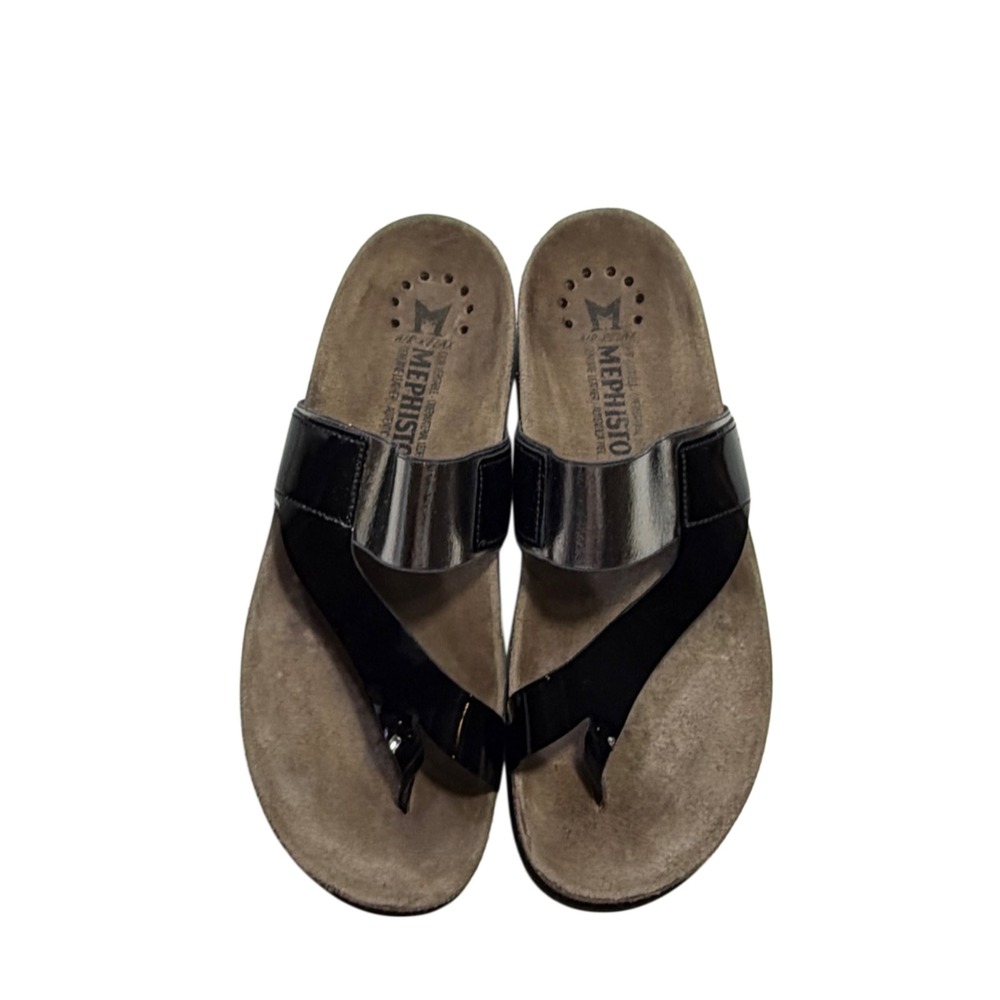 Mephisto Helen European Comfort Black Patent Thong Sandals EU 39
